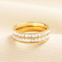 Stainless Steel Double Stacked Illusion Crystal Ring in Gold
