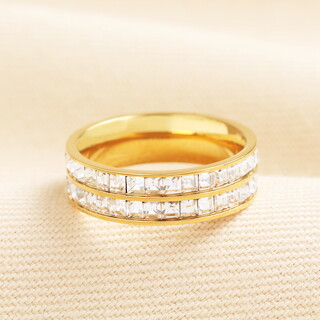 Stainless Steel Double Stacked Illusion Crystal Ring in Gold
