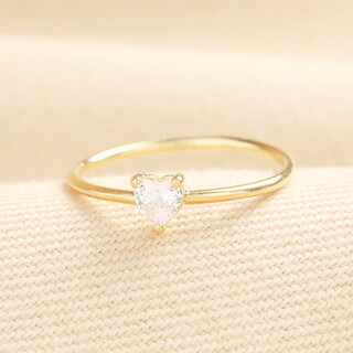 Sterling Silver Clear Crystal Heart Ring in Gold 