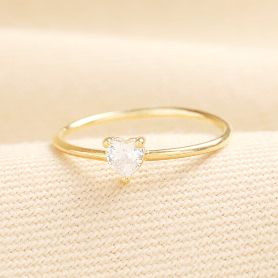 Sterling Silver Clear Crystal Heart Ring in Gold - M/L