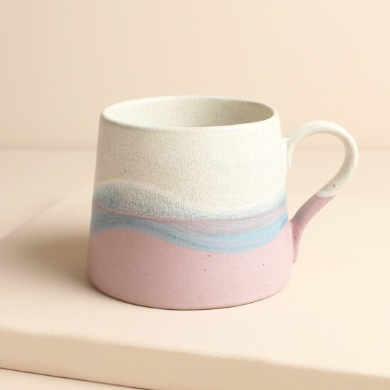 Ceramic Pink Hand Painted Wave Mug