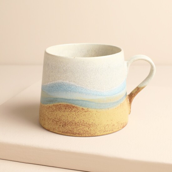 Ceramic Yellow Hand Painted Wave Mug