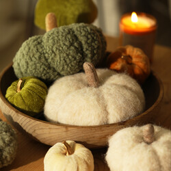 Medium Cream Felt Fuzzy Pumpkin Decoration