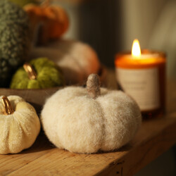 Small Cream Felt Fuzzy Pumpkin Decoration