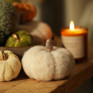 Small Cream Felt Fuzzy Pumpkin Decoration