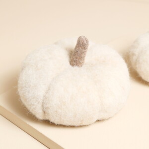 Medium Cream Felt Fuzzy Pumpkin Decoration
