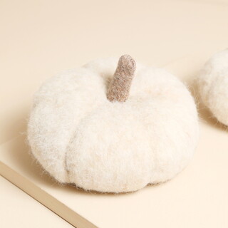 Medium Cream Felt Fuzzy Pumpkin Decoration