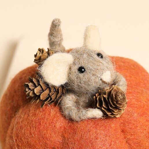 Close Up of Orange Pumpkin Ornament Complete with Mouse Inside