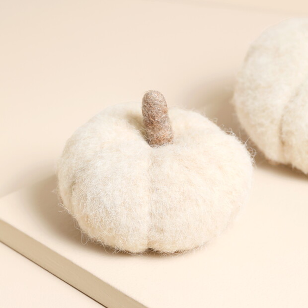 Small Cream Felt Fuzzy Pumpkin Decoration