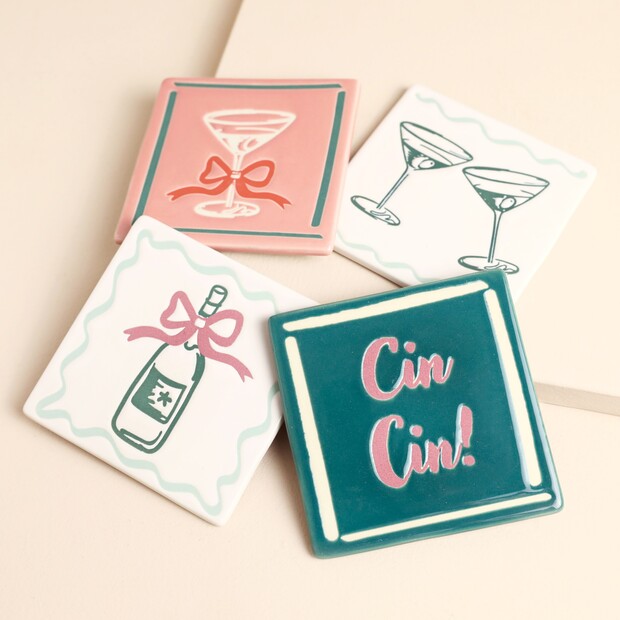 Set of 4 Cin Cin Square Ceramic Coasters