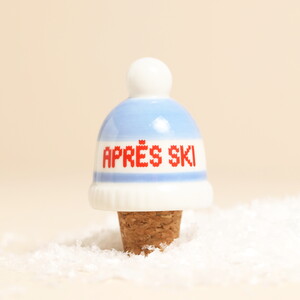 Ceramic Apres Ski Blue Hat Bottle Stopper 