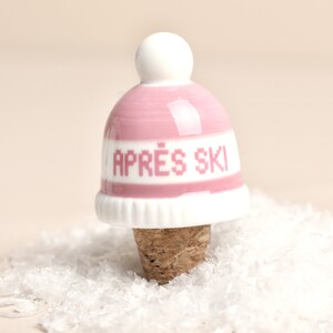 Ceramic Apres Ski Pink Hat Bottle Stopper 
