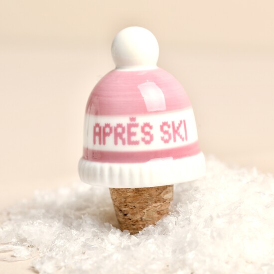 Ceramic Apres Ski Pink Hat Bottle Stopper 