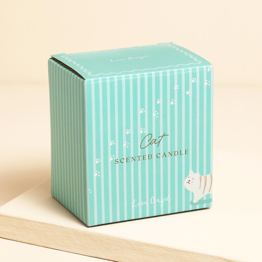 Green striped packaging box for the cat scented candle pot