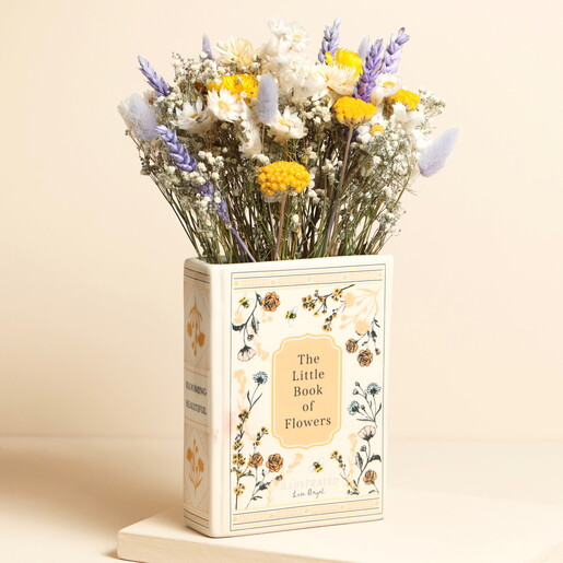 floral book vase with dried flowers