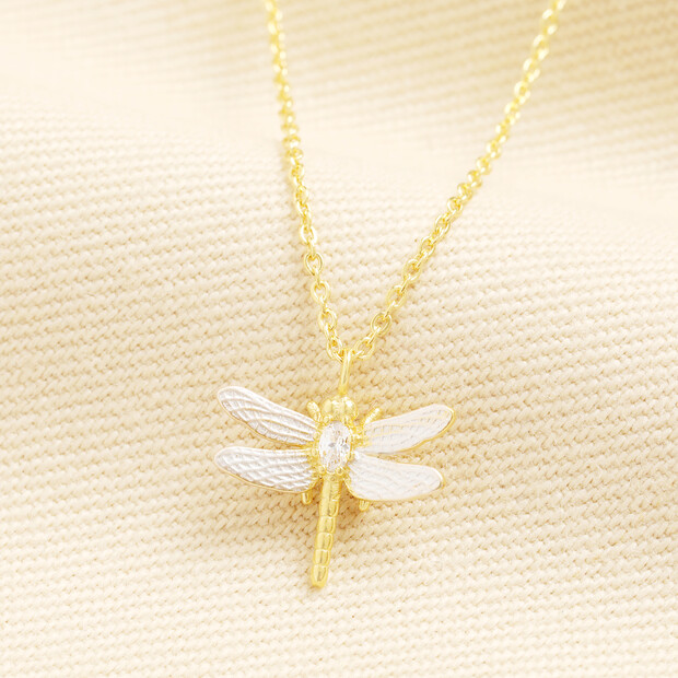Mixed Metal Dragonfly Pendant Necklace