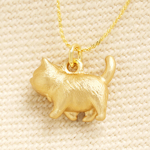 close-up of detailed cat pendant