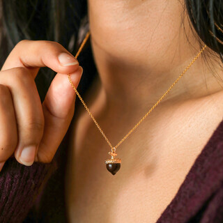 Enamel Acorn Pendant Necklace in Gold