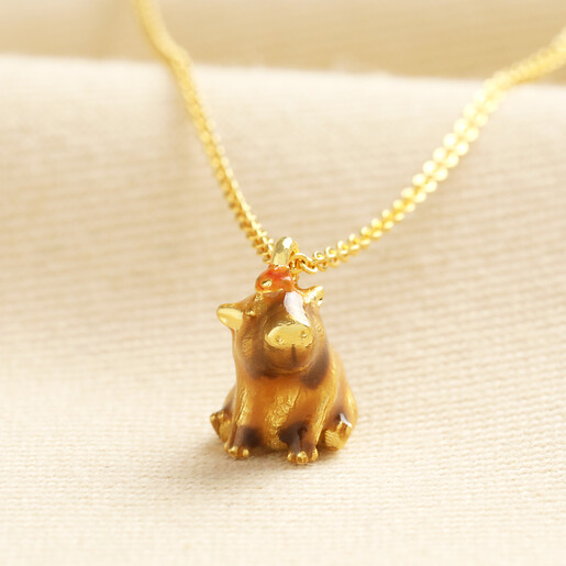 enamel capybara pendant in brown