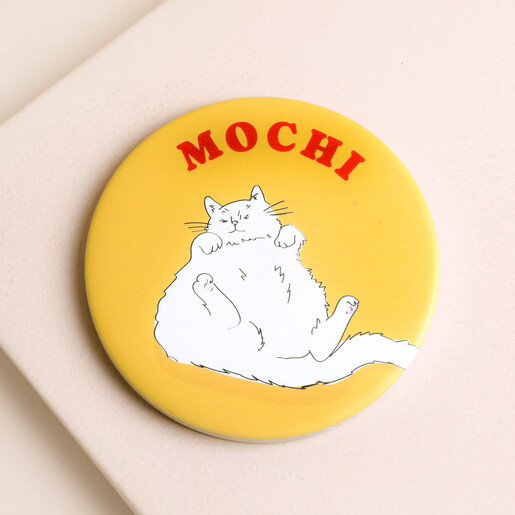 Personalised yellow ceramic coaster with white cat illustration and the name Mochi
