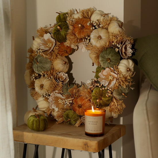 Velvet Pumpkin Decorative Wreath