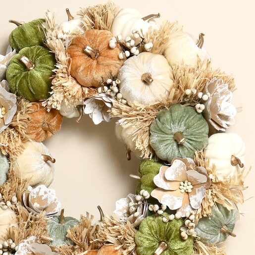 close up of pumpkin wreath