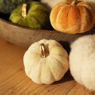 Mini White Velvet Pumpkin Decoration