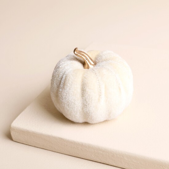 Mini White Velvet Pumpkin Decoration