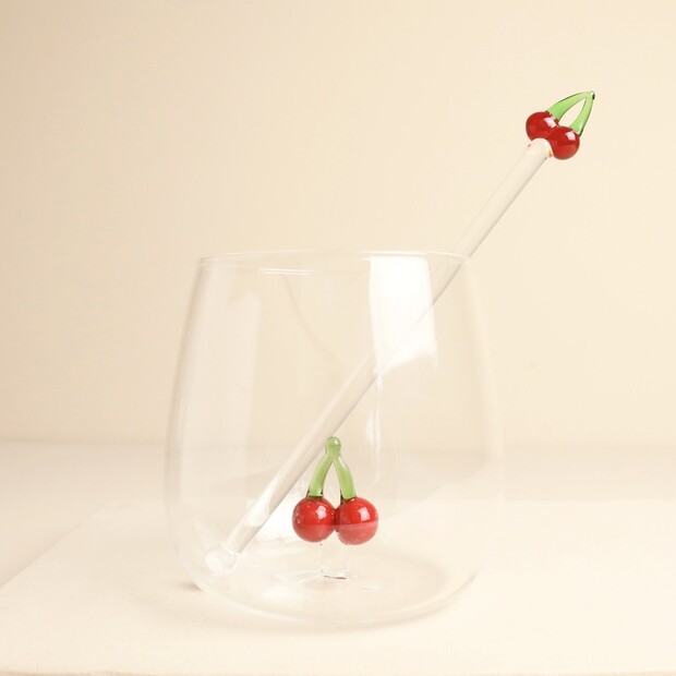Glass Cherry Cocktail Drink Stirrer