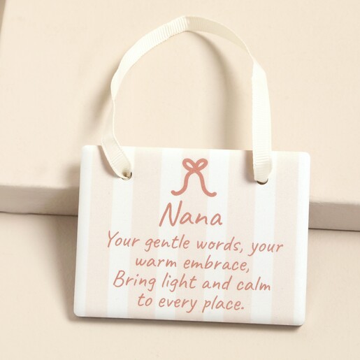 Ceramic hanging plaque for nana with pastel stripes, bow motif and heartfelt poem