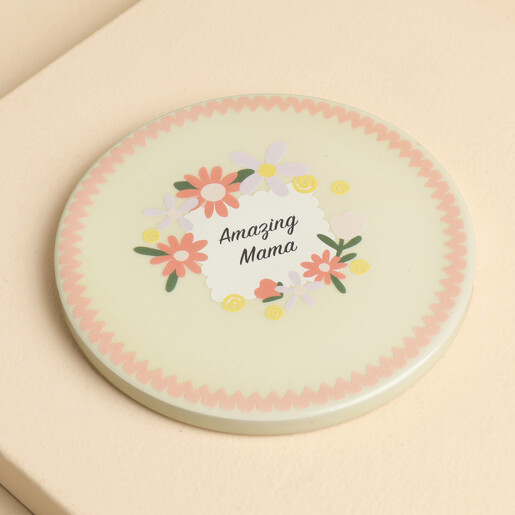 round ceramic mama coaster in green 