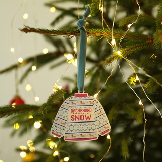 Wooden Dachshund Through The Snow Jumper Hanging Decoration