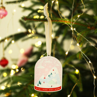 Wooden Tis the Ski-son Snow Globe Hanging Decoration