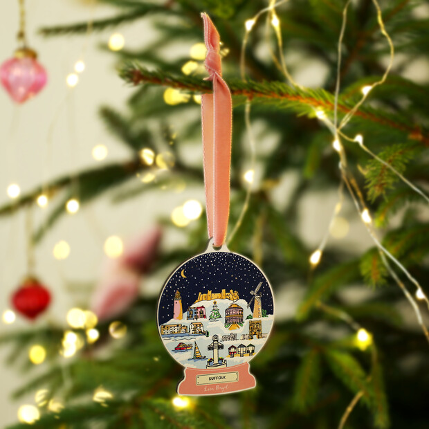 Wooden Suffolk Snow Globe Hanging Decoration