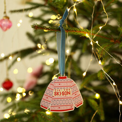 Wooden Tis the Ski-son Jumper Hanging Decoration