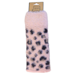 Jess & Lou Fingerless Pink Fluffy Leopard Print Gloves