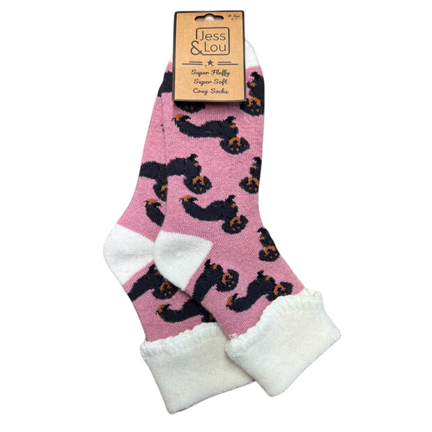 Jess & Lou Pink Dachshunds Super Cosy Cuff Socks