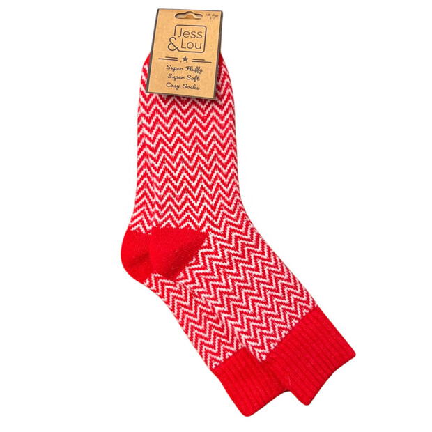 Jess & Lou Red Herringbone Cosy Socks