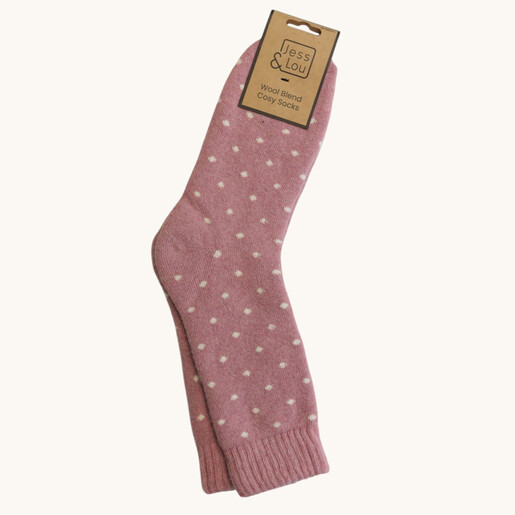 Jess & Lou raspberry pink cosy cuff wool blend socks with packaging