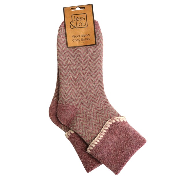 Jess & Lou Raspberry Herringbone Cosy Socks