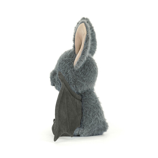 Side profile view of grey Jellycat Broox Bat soft toy