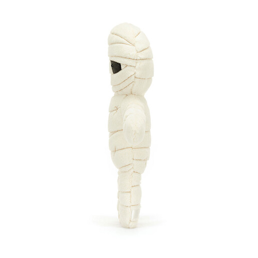Side profile view of the cream Jellycat Mummy Bob soft toy.