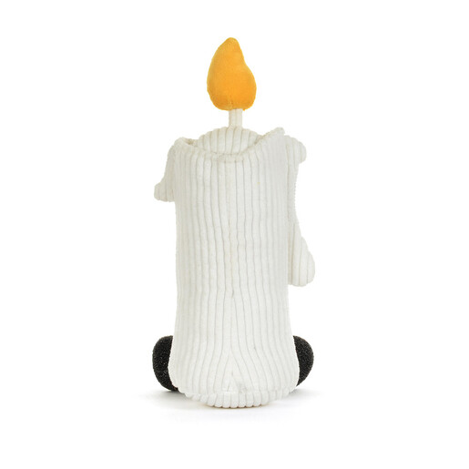 Back view of Jellycat Flickerty Candle soft toy showing textured ribbed fabric