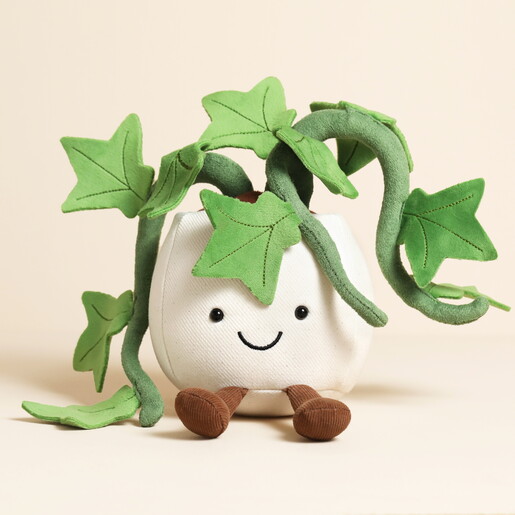 A Cuddly Potted Plant Soft Toy with Trailing Ivy Vines and a Smiling Face