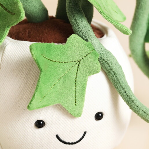Close Up of Ivy Leaf and Smiley Face on Cute Ivy Pot Plant Plushie