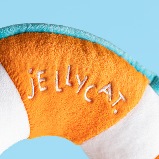 Embroidered Jellycat Logo on Front of Plush Pool Ring Toy