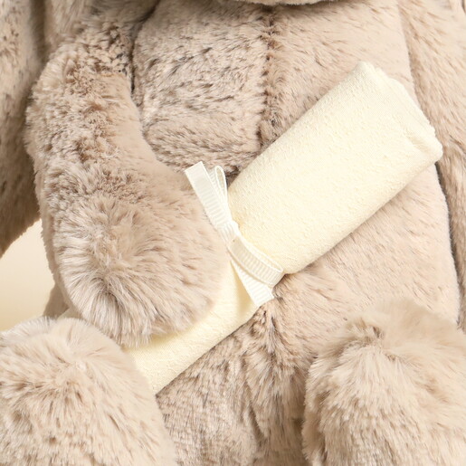 Close Up of Scroll Being Held By Fluffy Bunny Plushie