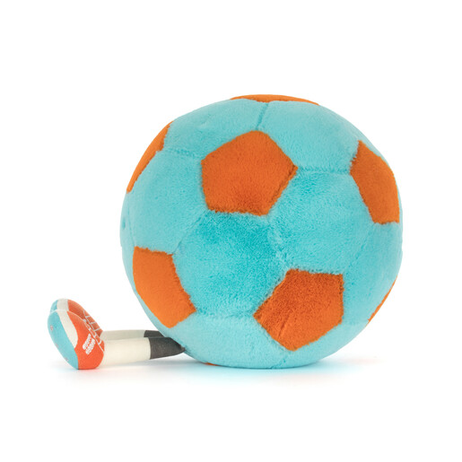 Side View of Orange and Blue Football Cuddly Toy