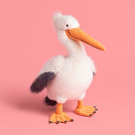 Fluffy White Sea Bird Soft Toy on Pink Background