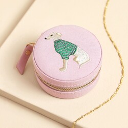 Embroidered Pink Dog Round Jewellery Case